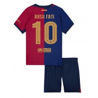 Camisa de Futebol Barcelona Ansu Fati #10 Equipamento Principal Infantil 2024-25 Manga Curta (+ Calças curtas)